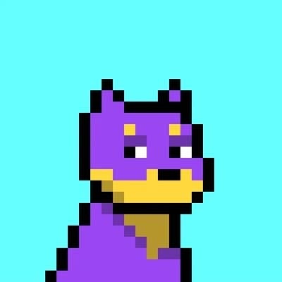 Giga official pixel profile picture — @gigatronaura Official @gigatronaura cyan-background purple pixel dog with a yellow muzzle